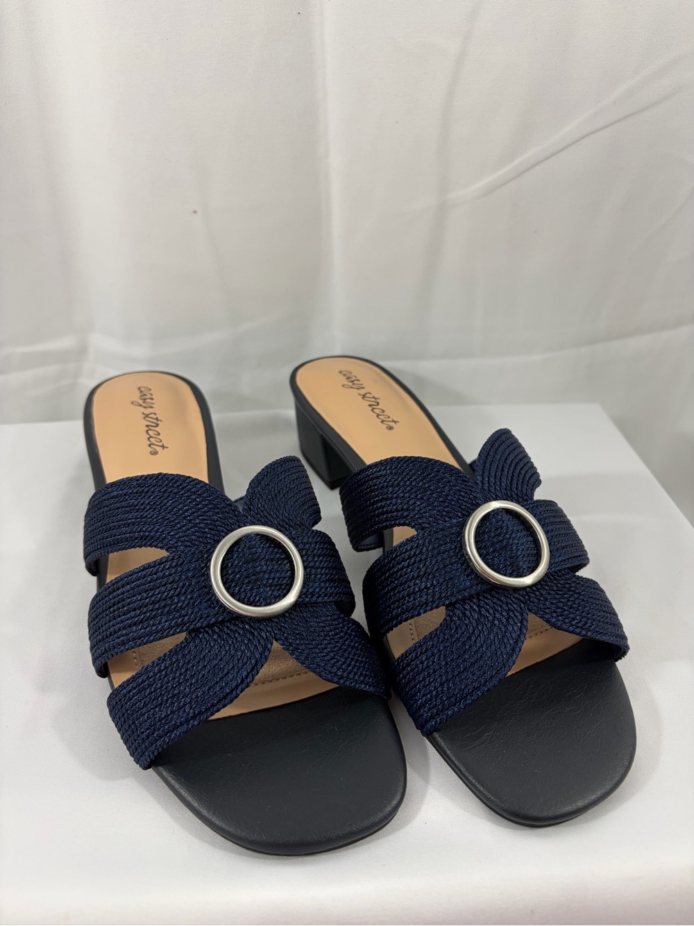 NWT Easy Street Women’s Size 10 Navy Blue Braided Wedge Sandals